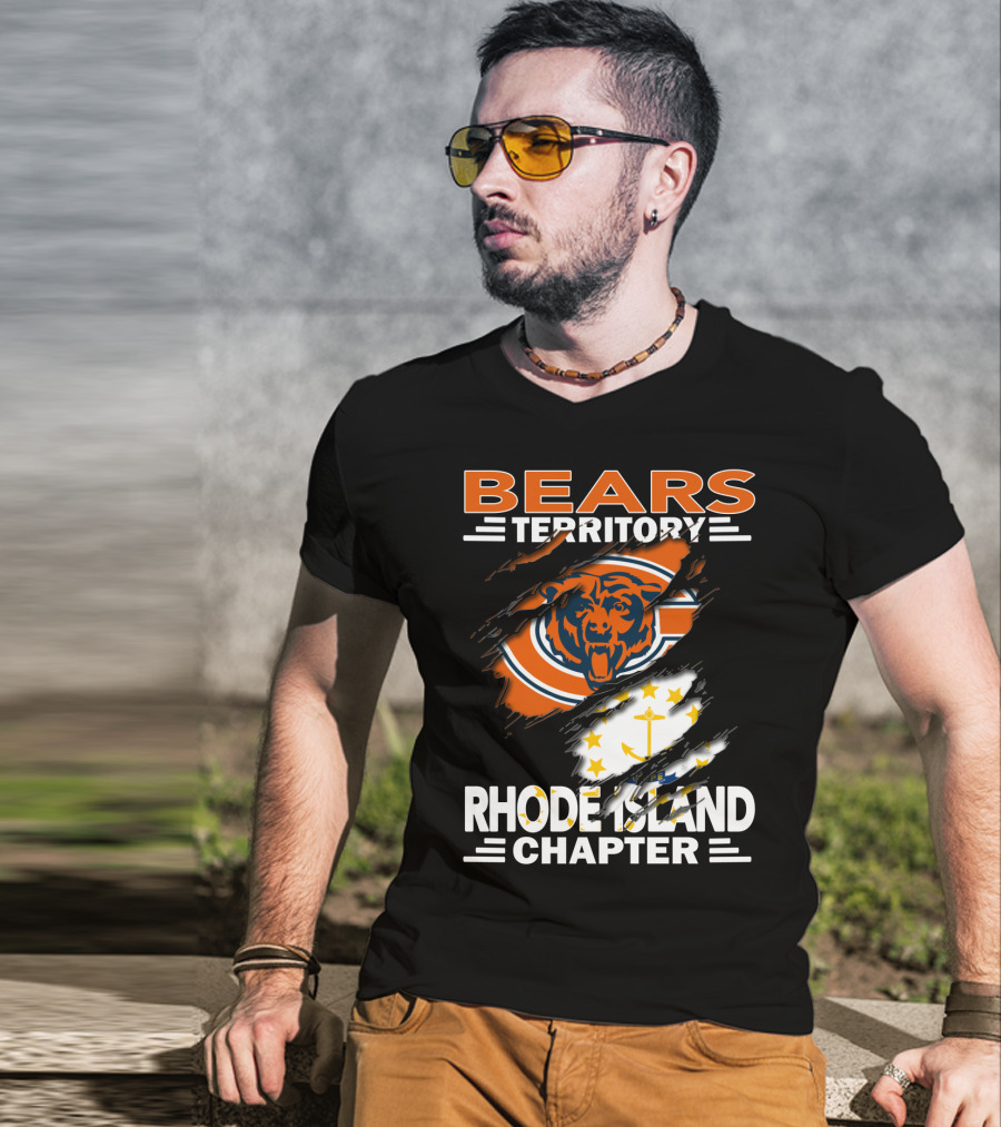 Bears Territory Rhode Island Chapter Chicago Bears Logo And Rhode Island Flag T-Shirt