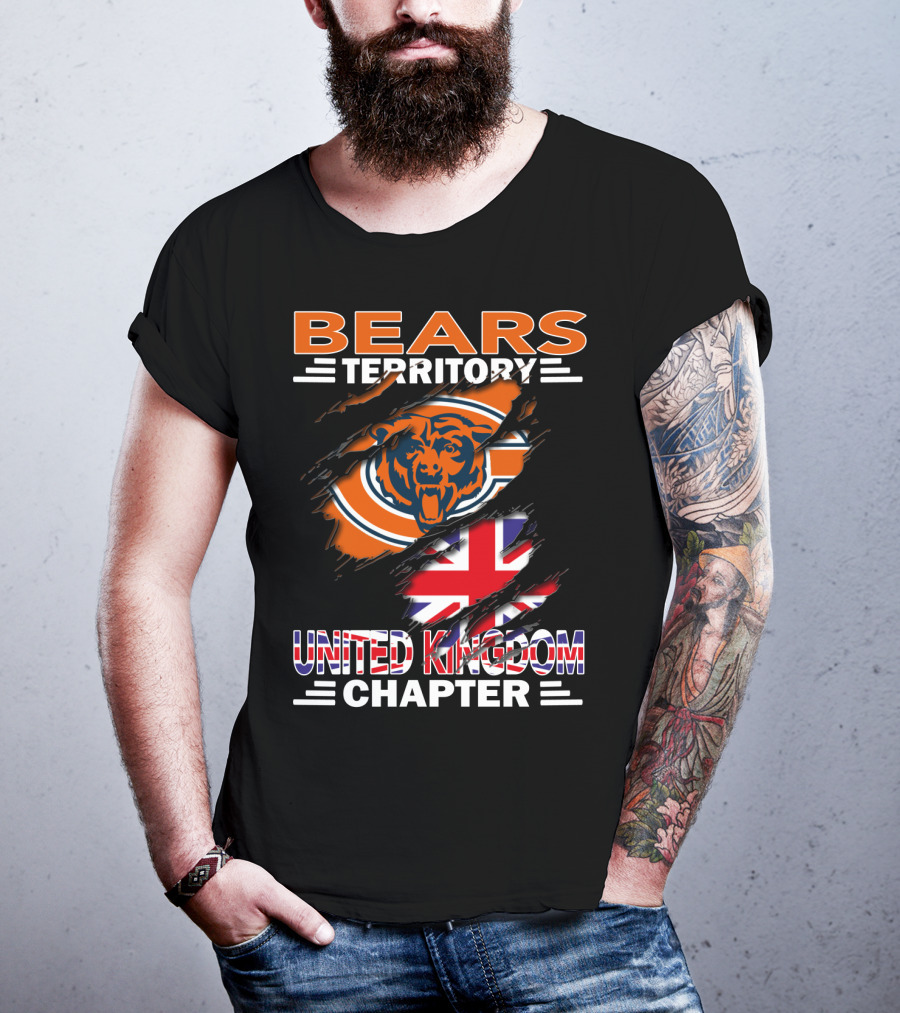 Bears Territory United Kingdom Chapter NFL Fan Club Logo With Union Jack And Bear Emblem T-Shirt