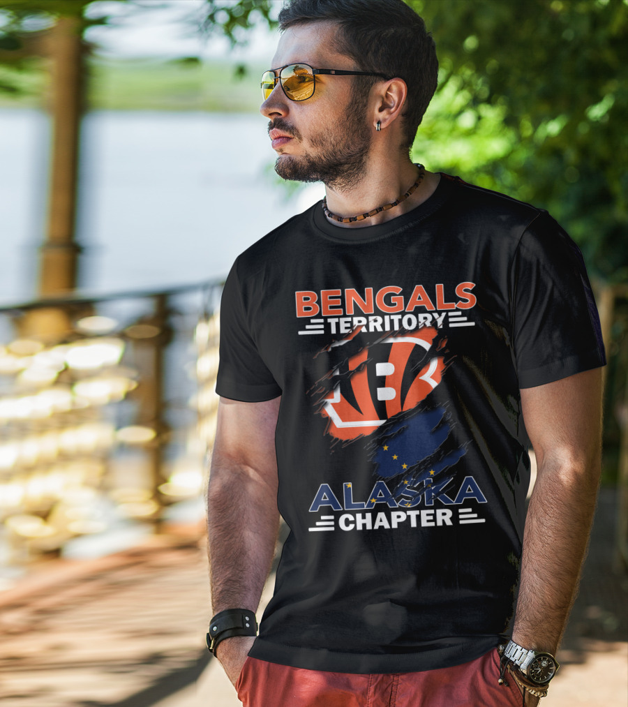 Bengals Territory Alaska Chapter Logo With Torn Effect And Flag Elements T-Shirt