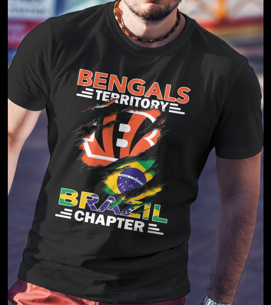 Bengals Territory Brazil Chapter NFL Fan Club Brazilian Flag And Football T-Shirt