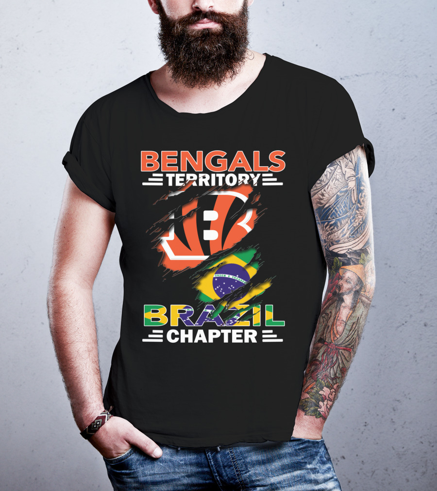 Bengals Territory Brazil Chapter NFL Fan Club Brazilian Flag And Football T-Shirt