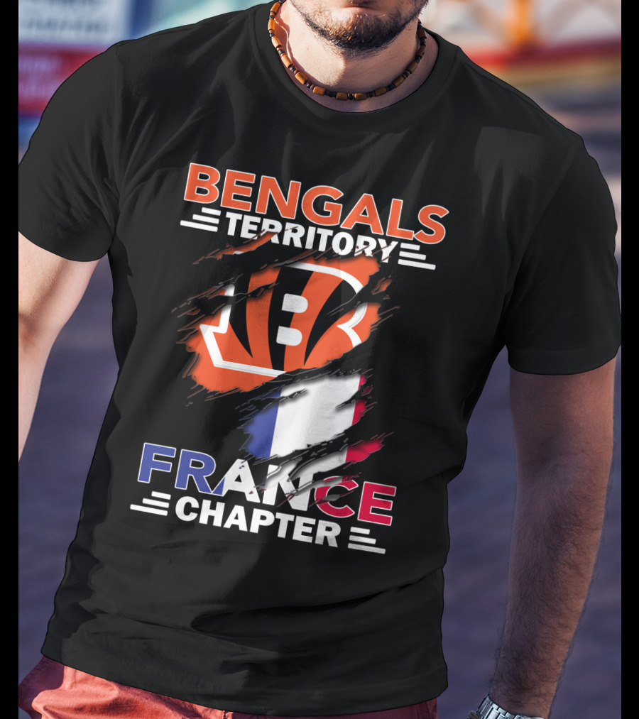 Bengals Territory France Chapter Iconic B Logo With Tricolor Flag T-Shirt
