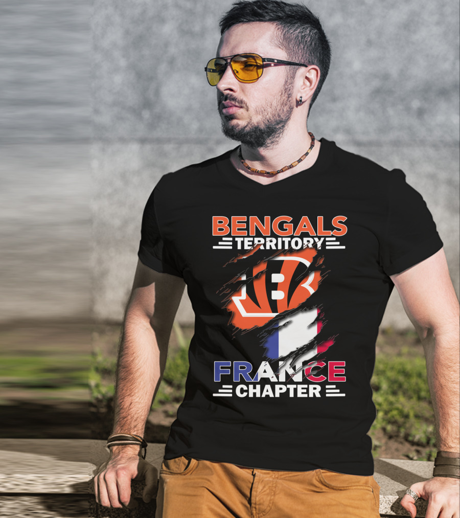 Bengals Territory France Chapter Iconic B Logo With Tricolor Flag T-Shirt