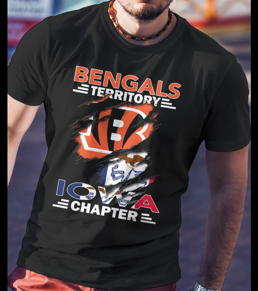 Bengals Territory Iowa Chapter With Cincinnati Bengals Logo And Iowa Flag Elements T-Shirt