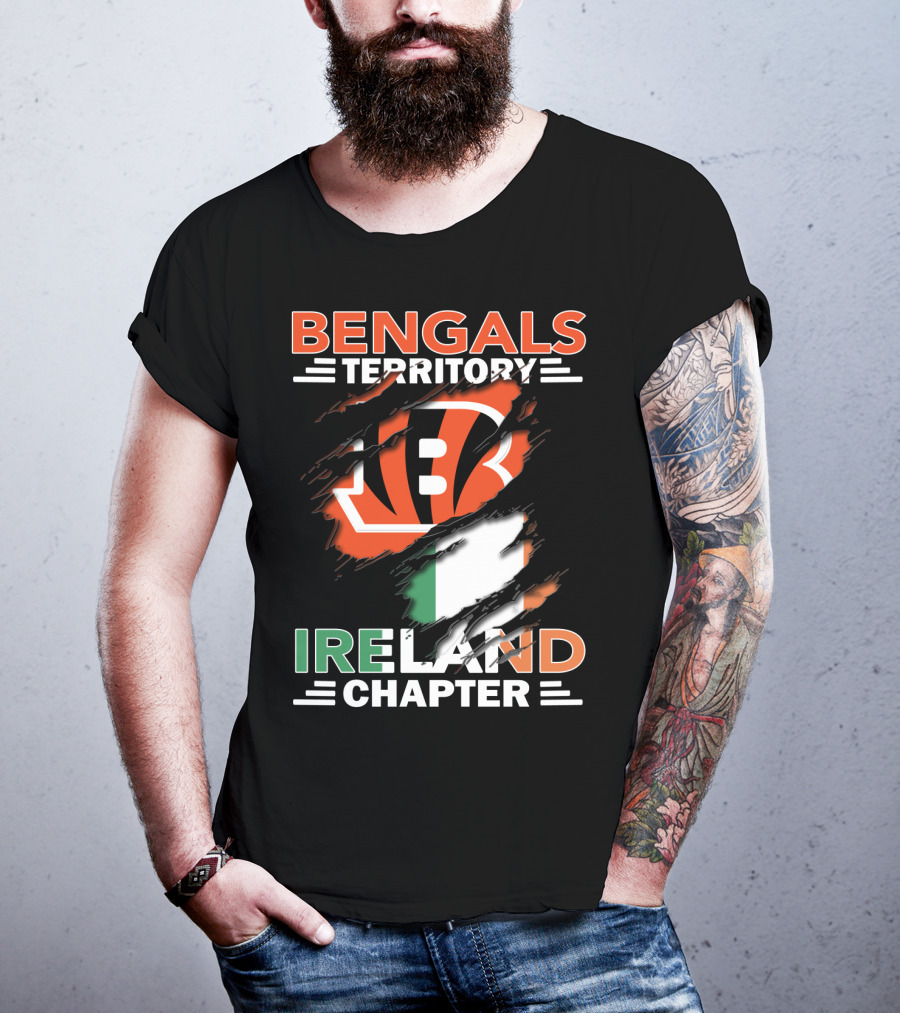 Bengals Territory Ireland Chapter Logo With Irish Flag And Team Emblem T-Shirt