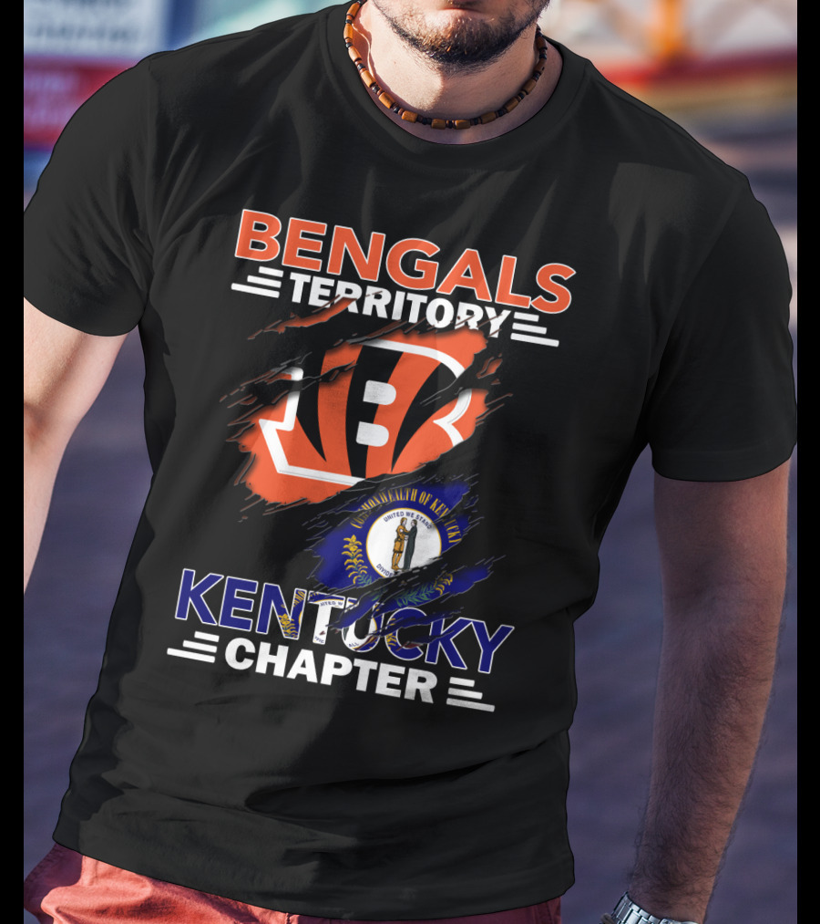 Bengals Territory Kentucky Chapter Ripped Logo With State Flag T-Shirt