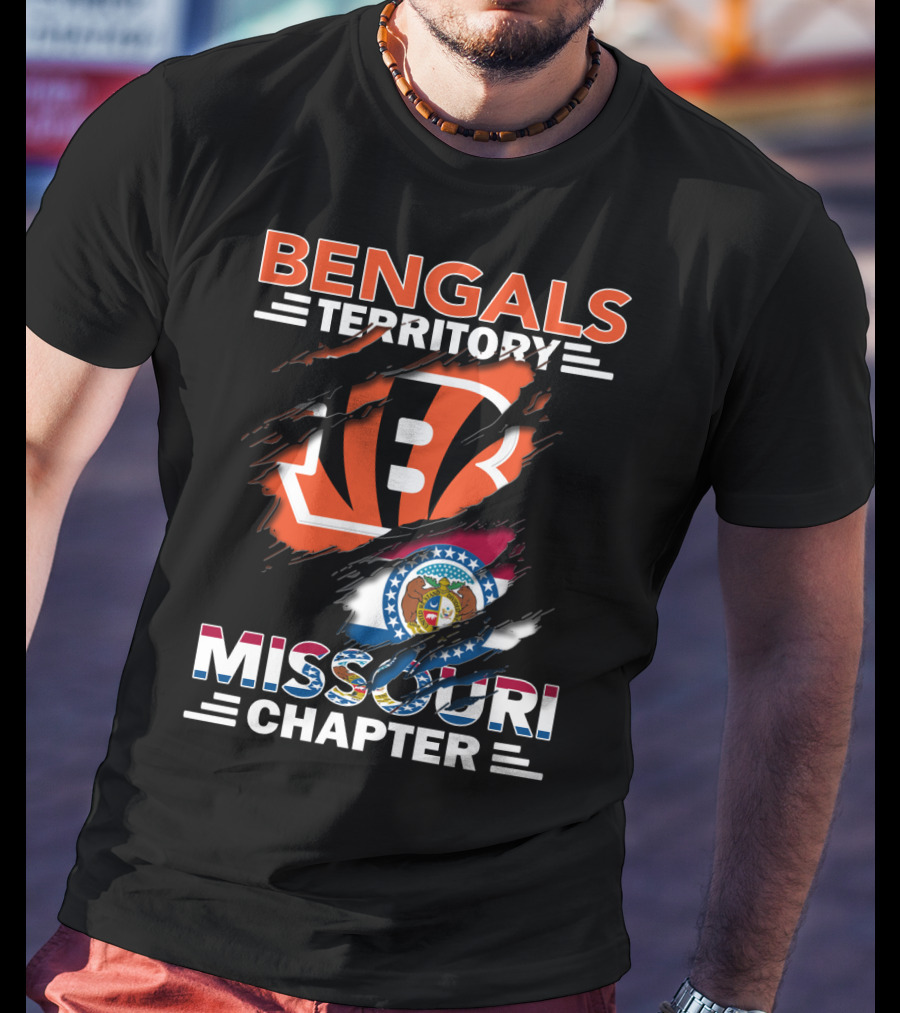 Bengals Territory Missouri Chapter With Torn Logo And State Flag T-Shirt