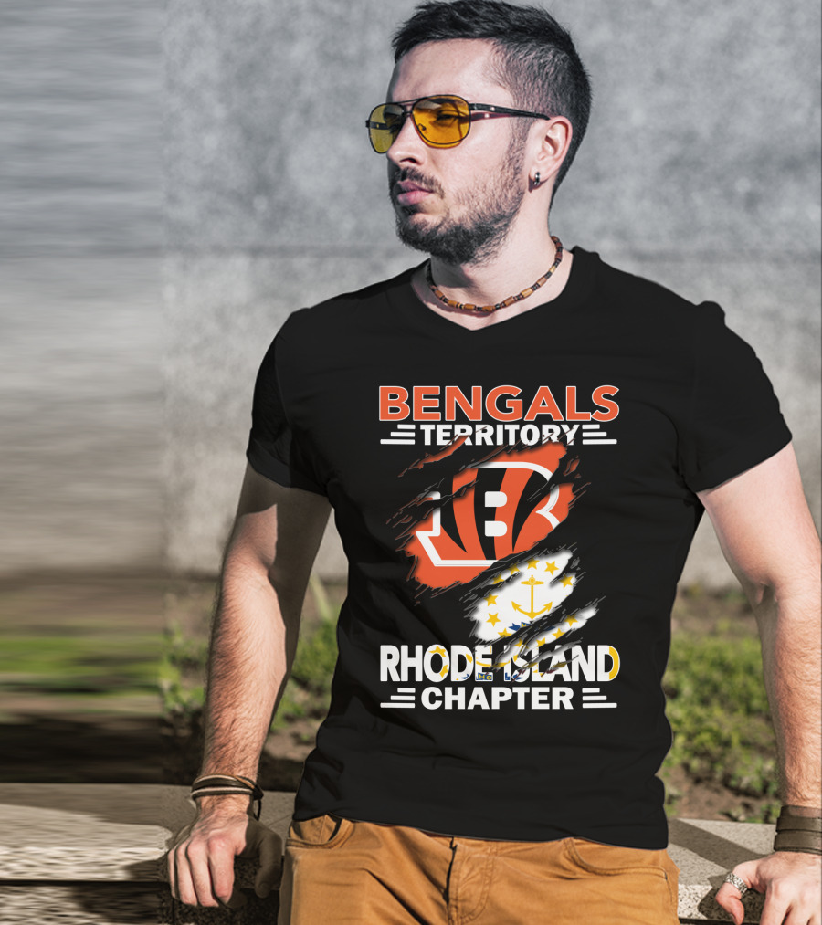Bengals Territory Rhode Island Chapter Logo With State Flag Elements T-Shirt
