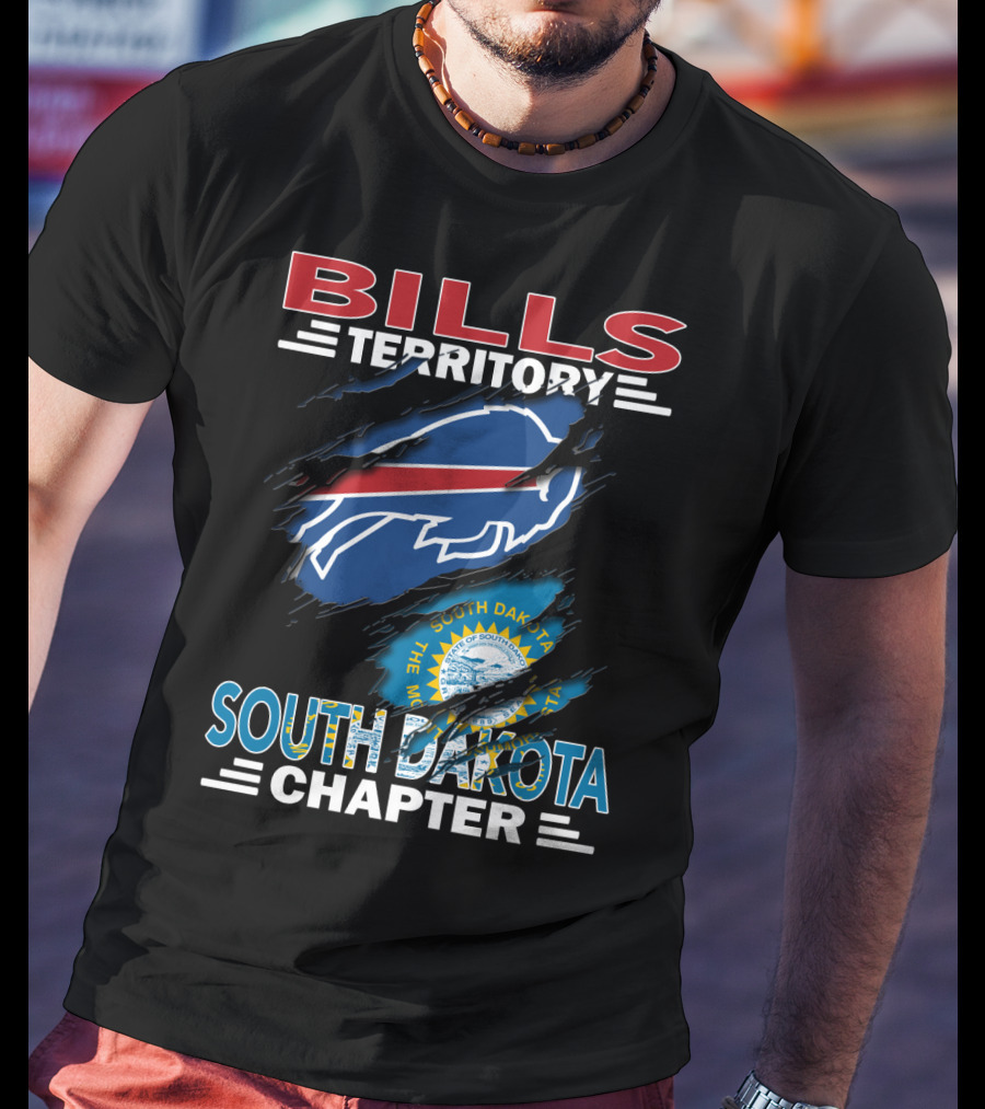 Bills Territory South Dakota Chapter Logo With South Dakota Flag And Buffalo Football T-Shirt