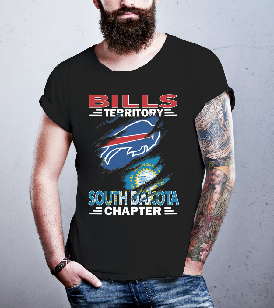 Bills Territory South Dakota Chapter Logo With South Dakota Flag And Buffalo Football T-Shirt