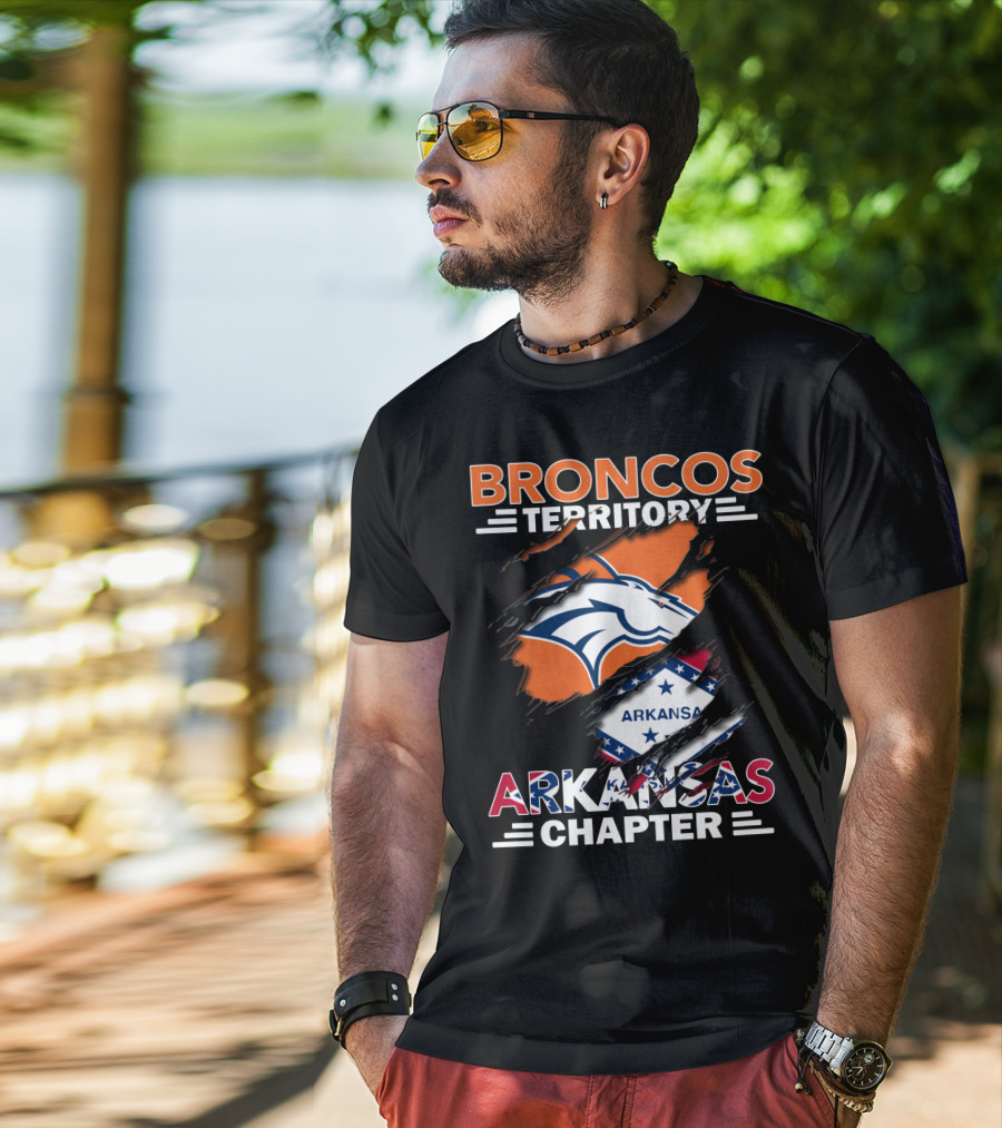 Broncos Territory Arkansas Chapter Logo With Horse And Flag Graphics T-Shirt