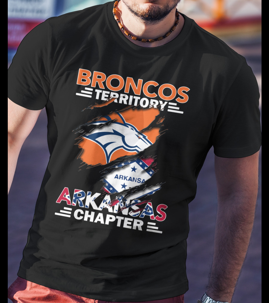 Broncos Territory Arkansas Chapter Logo With Horse And Flag Graphics T-Shirt