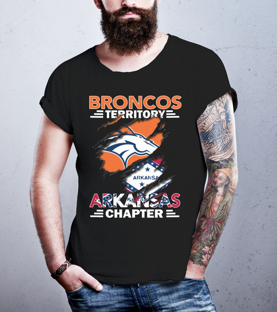 Broncos Territory Arkansas Chapter Logo With Horse And Flag Graphics T-Shirt