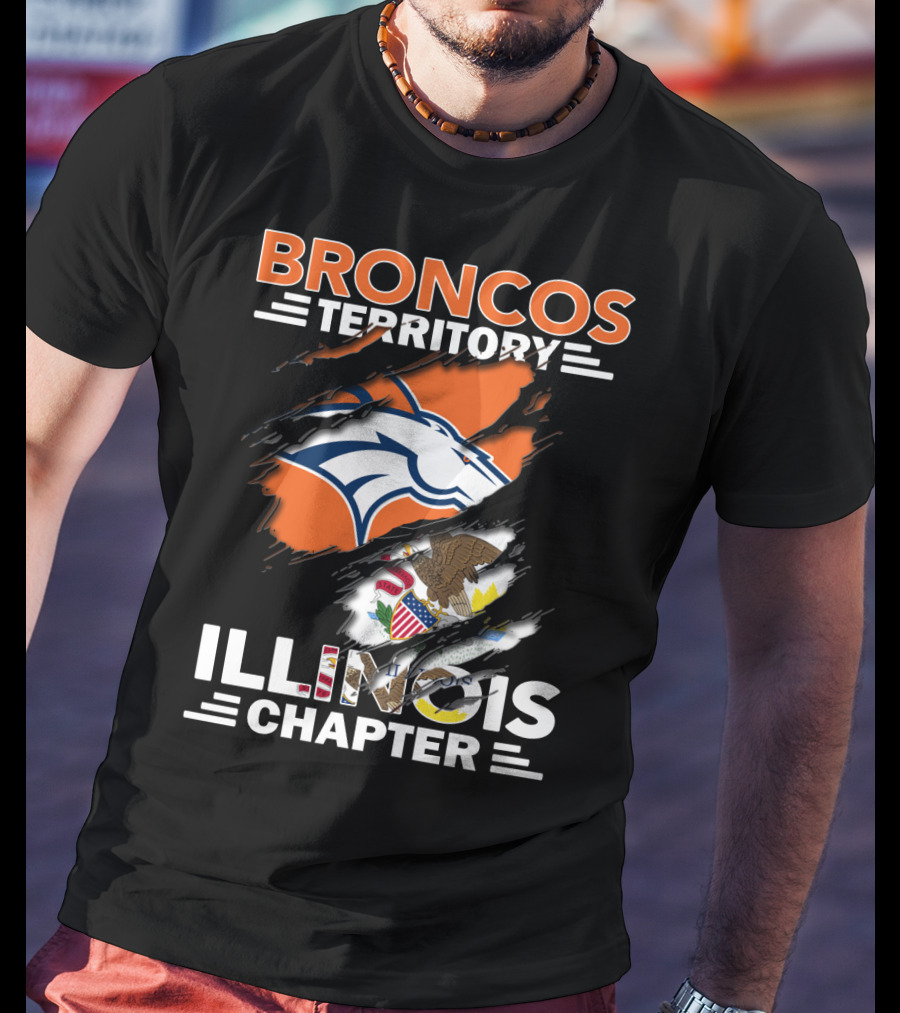 Broncos Territory Illinois Chapter Logo With State Flag And Horse Emblem T-Shirt