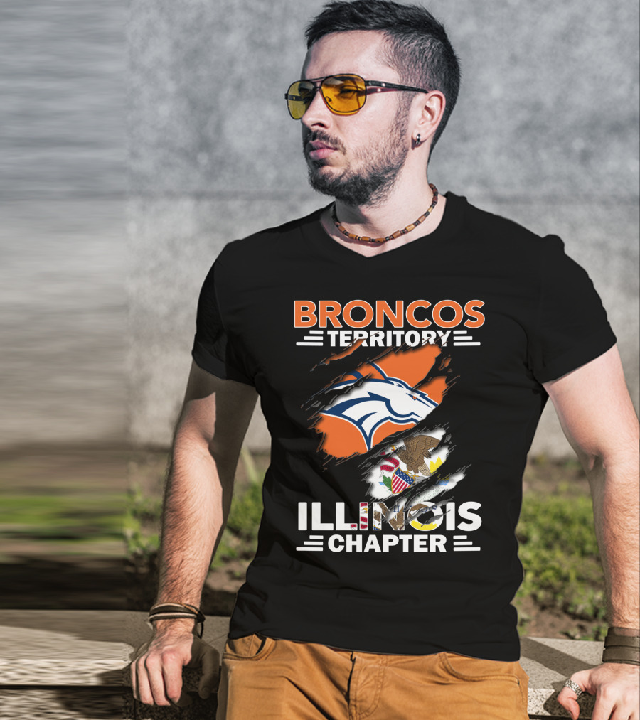 Broncos Territory Illinois Chapter Logo With State Flag And Horse Emblem T-Shirt