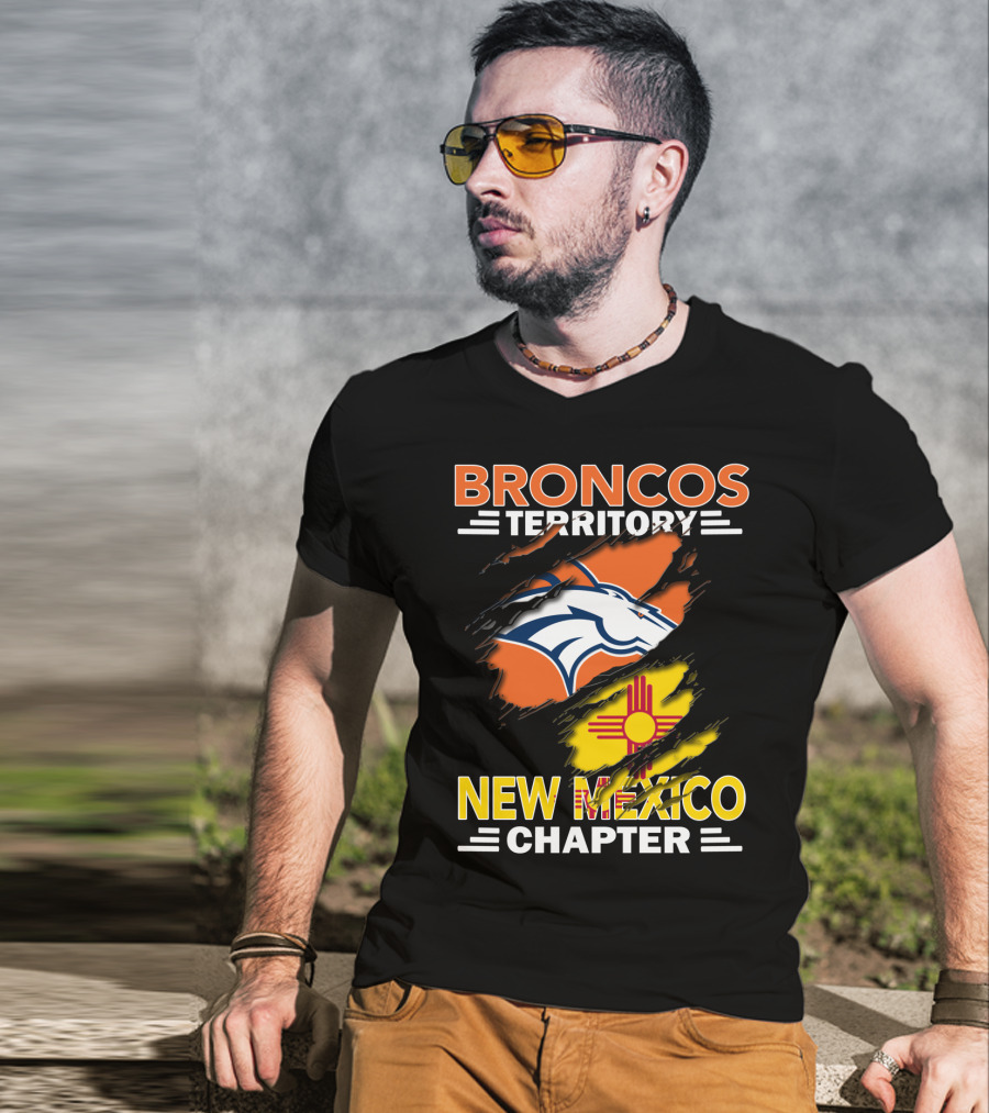 Broncos Territory New Mexico Chapter Ripped Logo And Zia T-Shirt