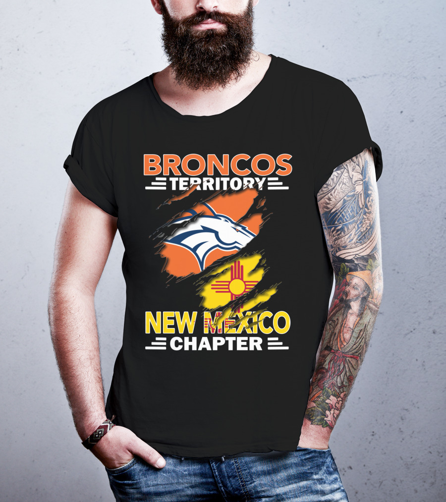 Broncos Territory New Mexico Chapter Ripped Logo And Zia T-Shirt
