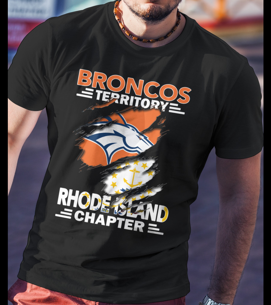 Broncos Territory Rhode Island Chapter Logo With Ripped Flag T-Shirt