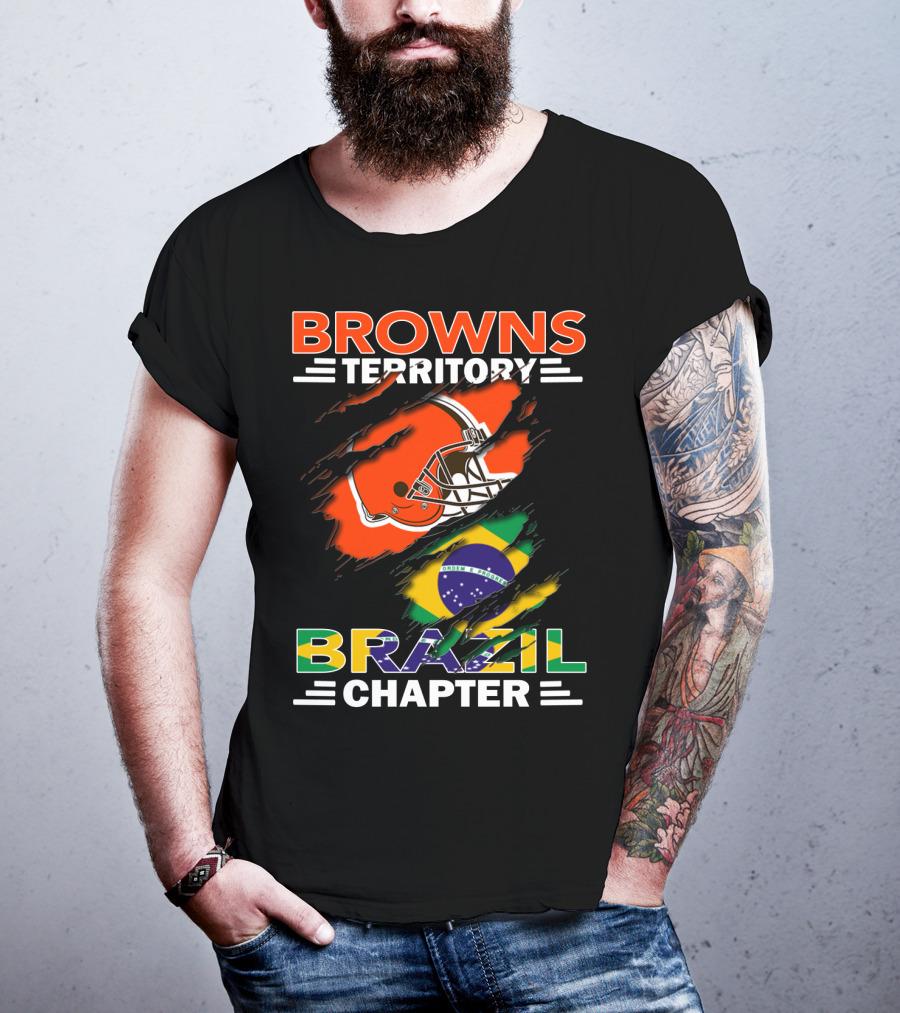 Browns Territory Brazil Chapter Helmet And Flag T-Shirt