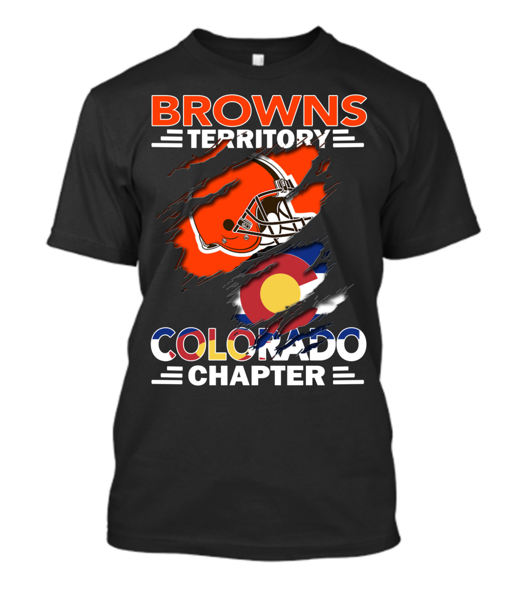 Browns Territory Colorado Chapter Football Helmet And Flag T-Shirt
