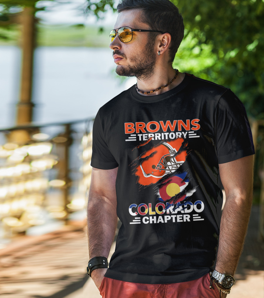 Browns Territory Colorado Chapter Football Helmet And Flag T-Shirt