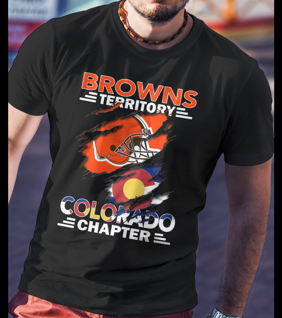 Browns Territory Colorado Chapter Football Helmet And Flag T-Shirt