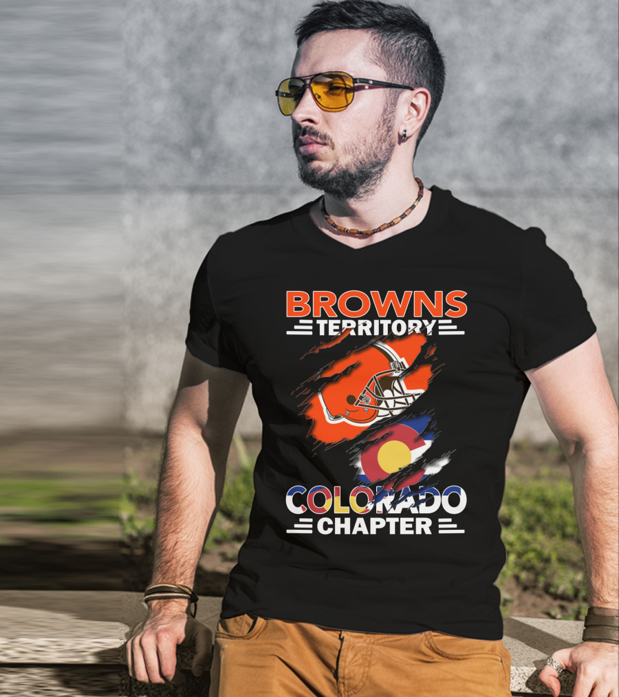 Browns Territory Colorado Chapter Football Helmet And Flag T-Shirt