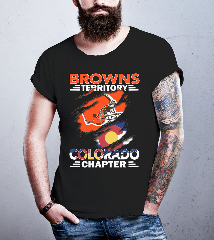 Browns Territory Colorado Chapter Football Helmet And Flag T-Shirt