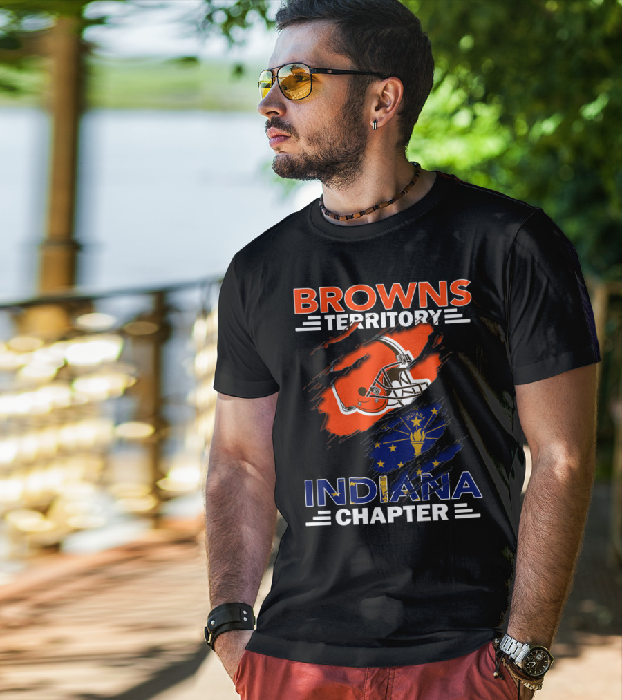 Browns Territory Indiana Chapter Helmet And Indiana Flag T-Shirt