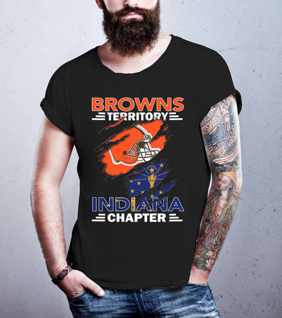 Browns Territory Indiana Chapter Helmet And Indiana Flag T-Shirt