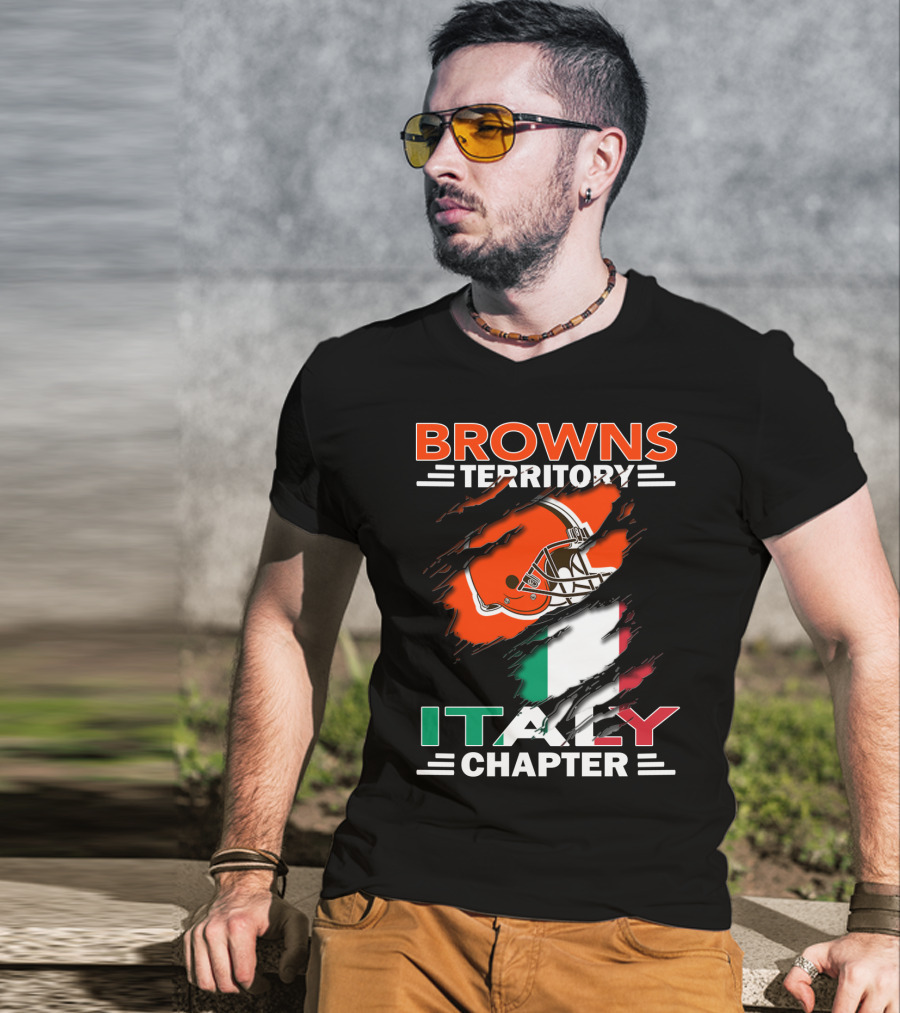 Browns Territory Italy Chapter Cleveland Football Helmet And Italian Flag T-Shirt