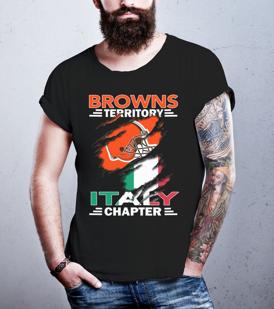 Browns Territory Italy Chapter Cleveland Football Helmet And Italian Flag T-Shirt