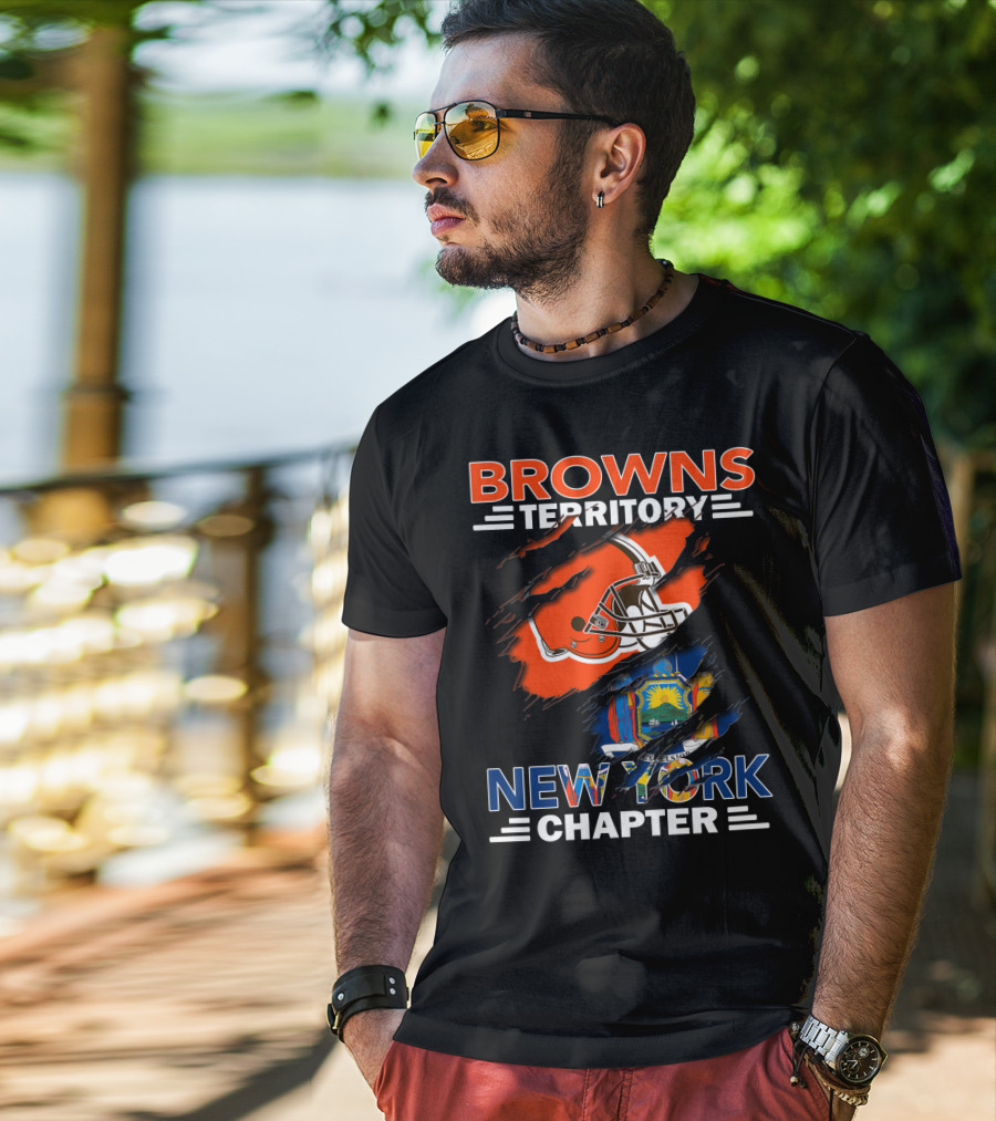 Browns Territory New York Chapter Cleveland Helmet State Flag Fusion T-Shirt
