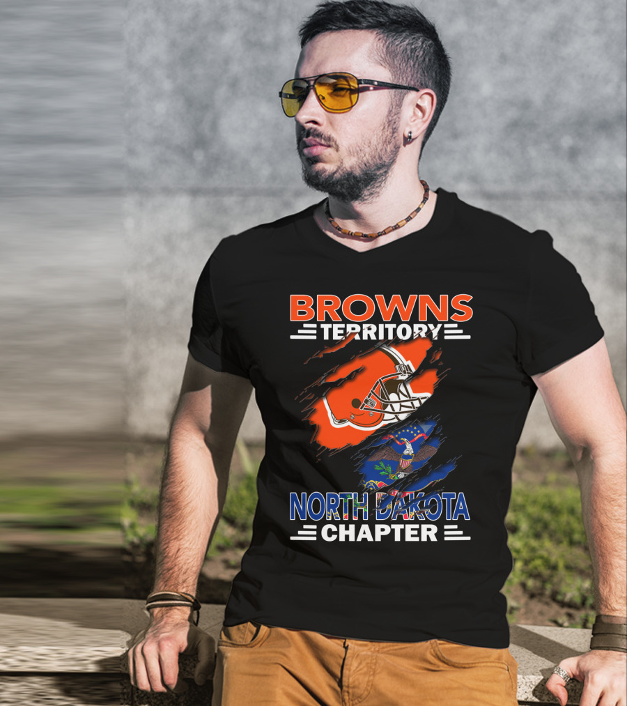 Browns Territory North Dakota Chapter Football Helmet And State Flag T-Shirt