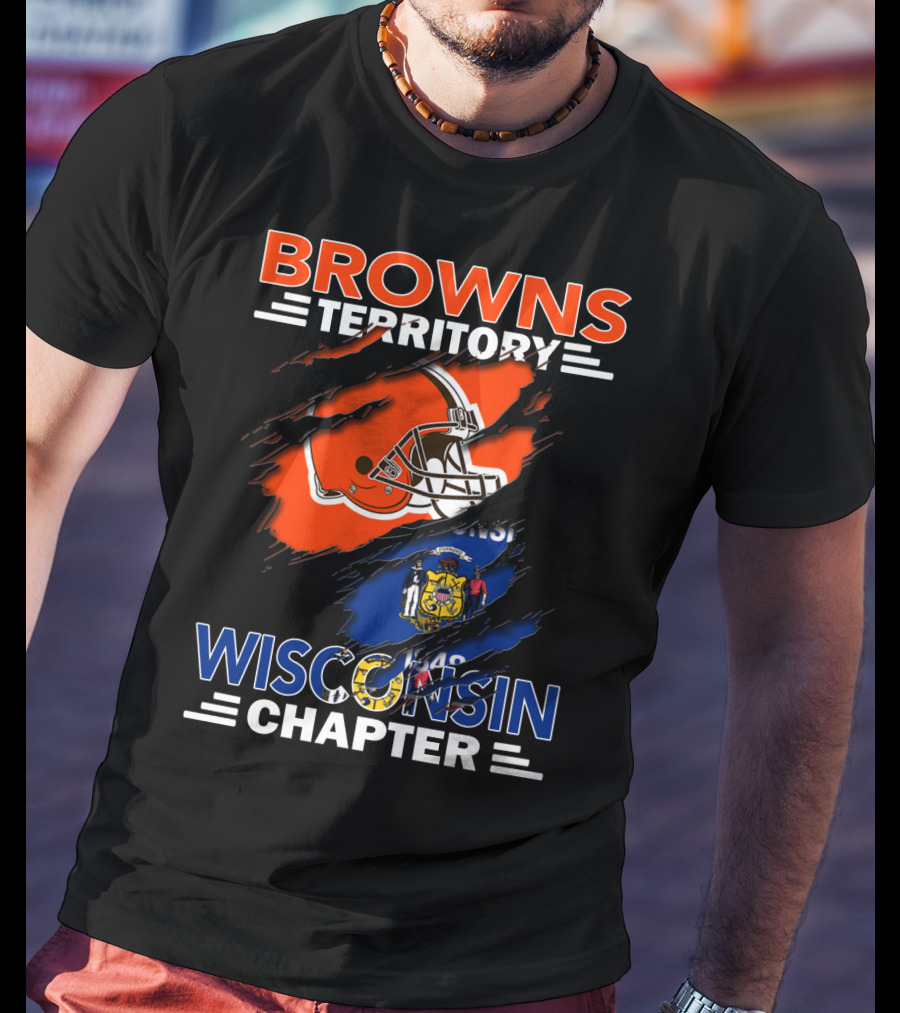 Browns Territory Wisconsin Chapter Helmet Over State Flag T-Shirt