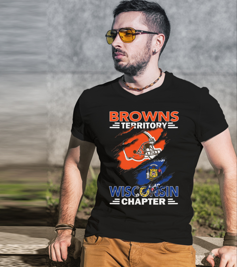Browns Territory Wisconsin Chapter Helmet Over State Flag T-Shirt