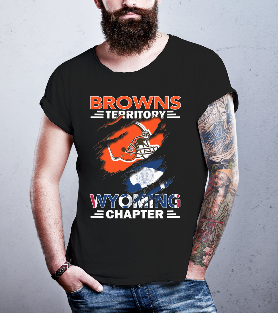 Browns Territory Wyoming Chapter Cleveland Football Helmet Wyoming Flag T-Shirt