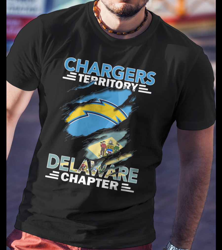 Chargers Territory Delaware Chapter Lightning Bolt And State Flag T-Shirt