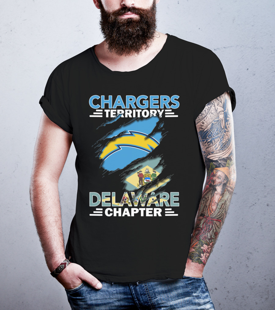 Chargers Territory Delaware Chapter Lightning Bolt And State Flag T-Shirt