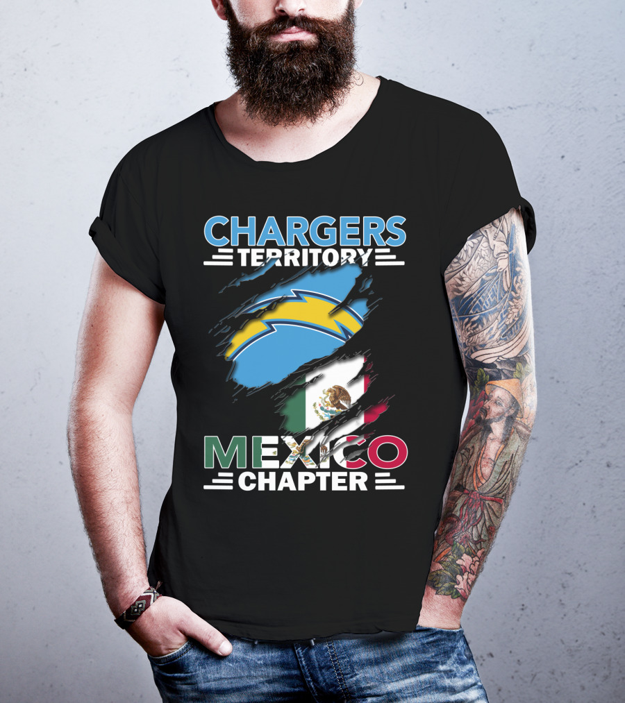 Chargers Territory Mexico Chapter Bold Lightning Logo And Flag Stripes T-Shirt