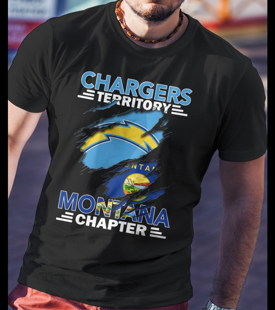 Chargers Territory Montana Chapter Lightning Bolt And State Flag T-Shirt