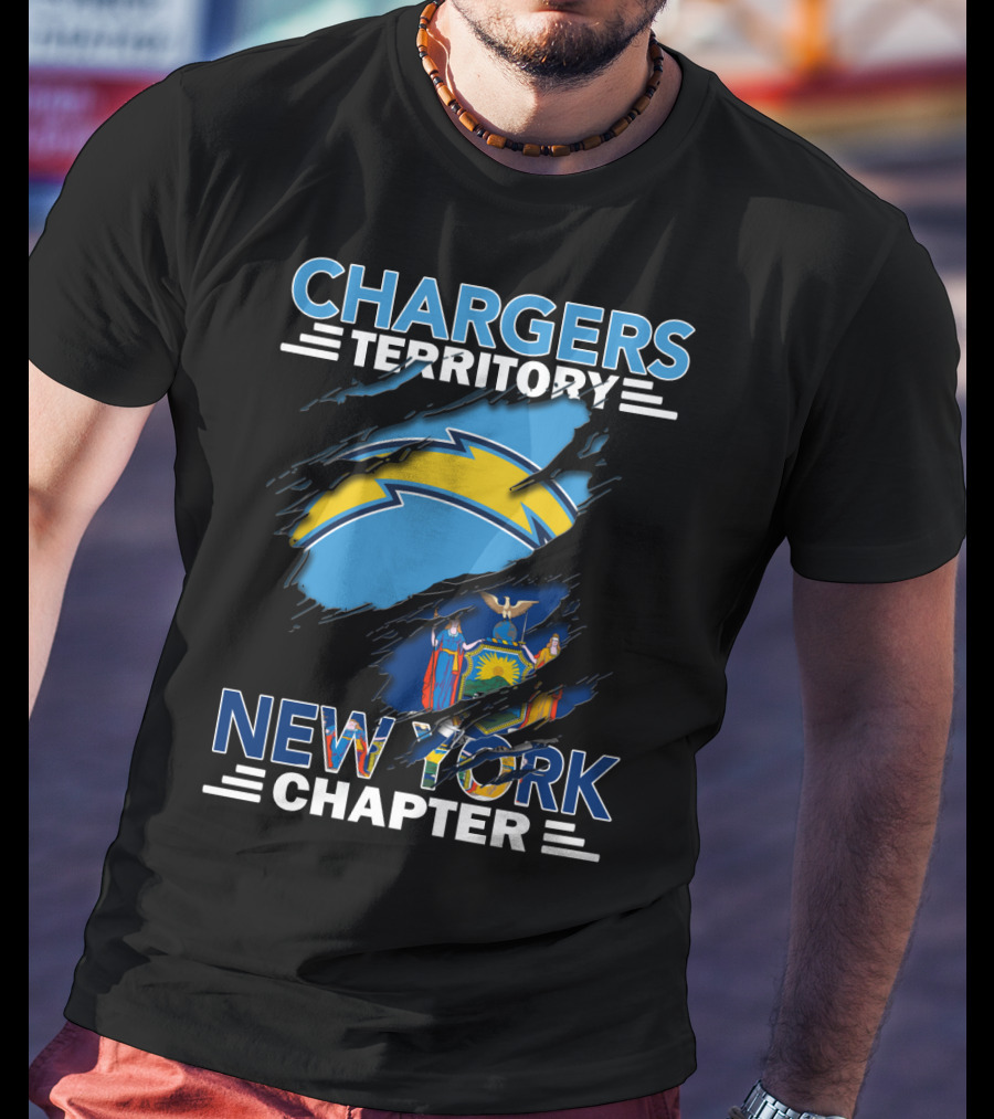 Chargers Territory New York Chapter Logo With Lightning Bolt And New York State Flag T-Shirt