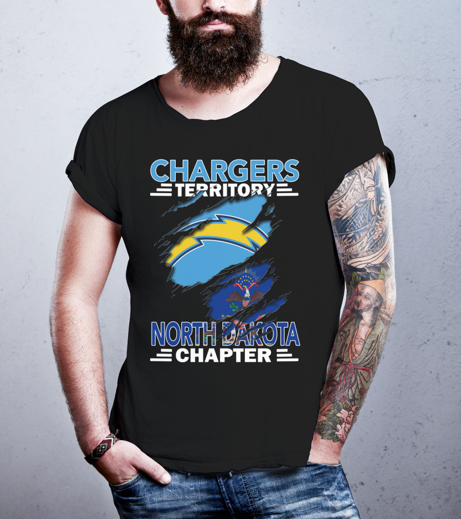 Chargers Territory North Dakota Chapter With Lightning Bolt And State Flag Elements T-Shirt