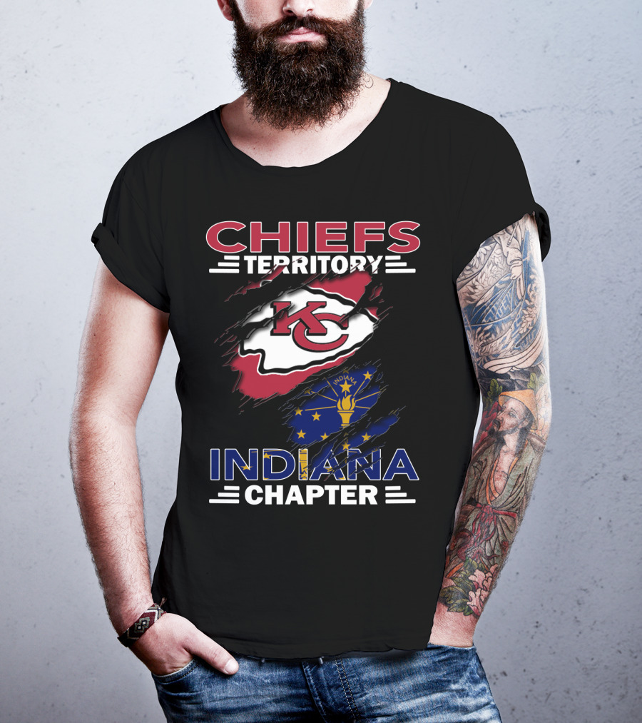 Chiefs Territory Indiana Chapter KC Logo And Indiana State Flag T-Shirt