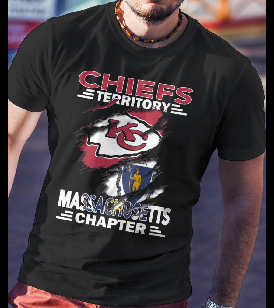Chiefs Territory Massachusetts Chapter Kansas City Chiefs Logo With Massachusetts Flag T-Shirt