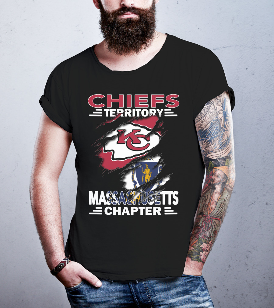 Chiefs Territory Massachusetts Chapter Kansas City Chiefs Logo With Massachusetts Flag T-Shirt