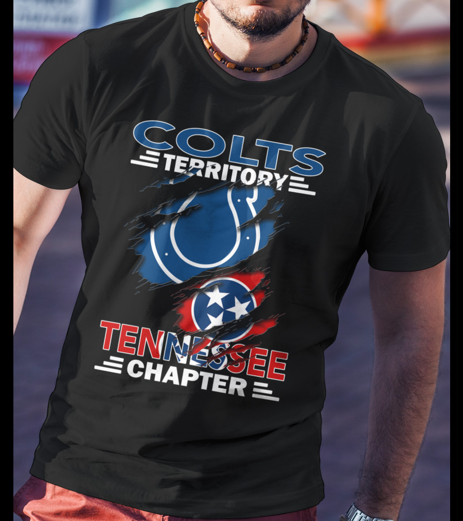 Colts Territory Tennessee Chapter Logo With Torn Effect Featuring Tennessee Flag And Colts Emblem T-Shirt