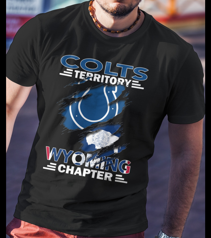 Colts Territory Wyoming Chapter Logo With Ripped Design And Wyoming Flag T-Shirt