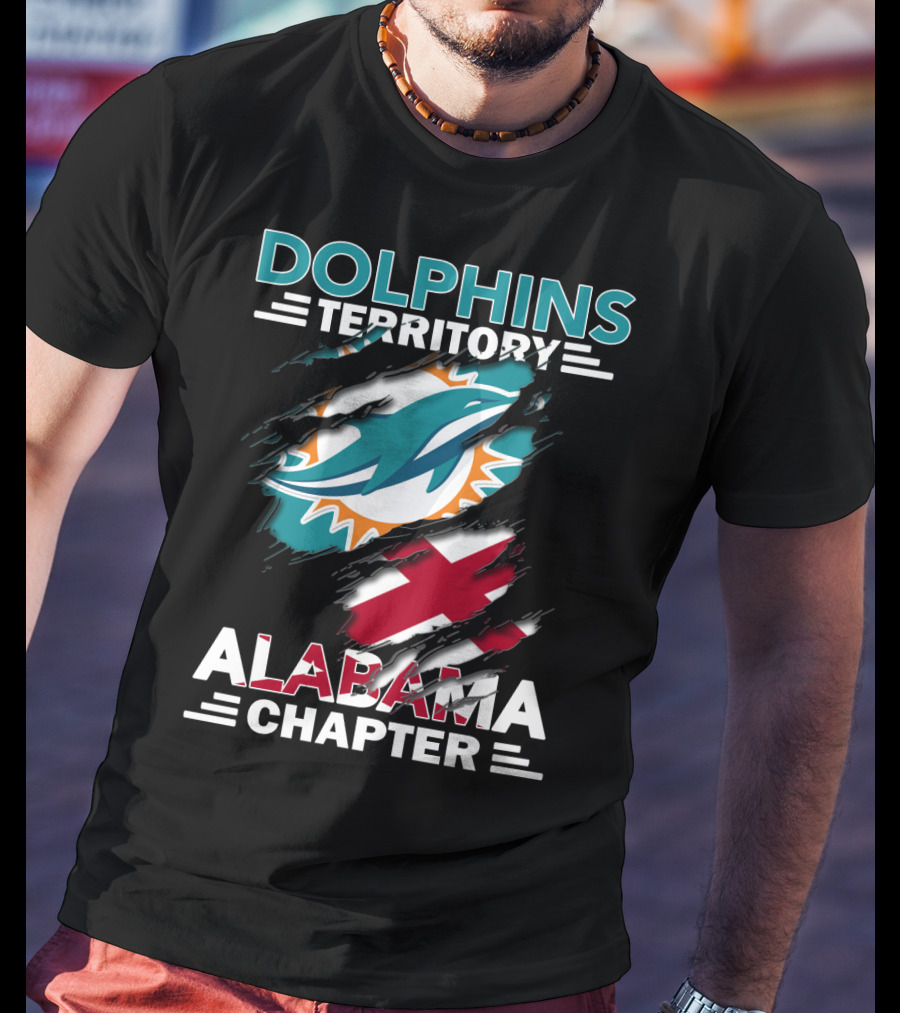 Dolphins Territory Alabama Chapter Miami Dolphins Fan Logo And Alabama State Flag T-Shirt