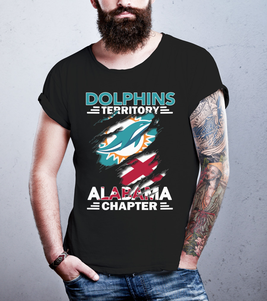 Dolphins Territory Alabama Chapter Miami Dolphins Fan Logo And Alabama State Flag T-Shirt